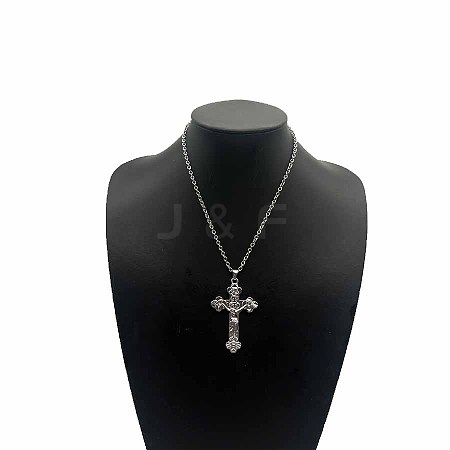 Vintage Zinc Alloy Cross Pendant Necklace for Men Women IU0764-2-1