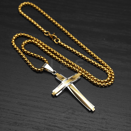 Cross 304 Stainless Steel Pendant Box Chain Long Necklaces for Men FS-WG328E8-04-1