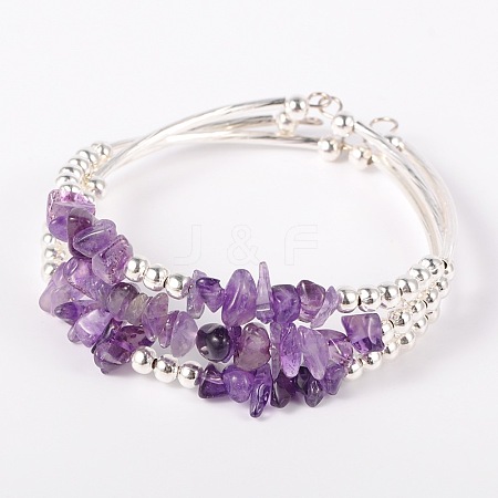 Gemstone Chip Bead Cuff Bracelets BJEW-JB01607-02-1