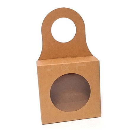 Square Kraft Paper Festival Gift Storage Boxes with Round PVC Window and Hole Handle LS-CON-WH0105-22B-01-1