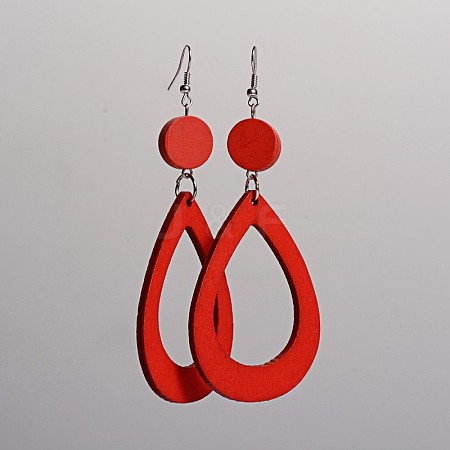 Trendy Teardrop Wood Dangle Earrings EJEW-F0090-07B-1