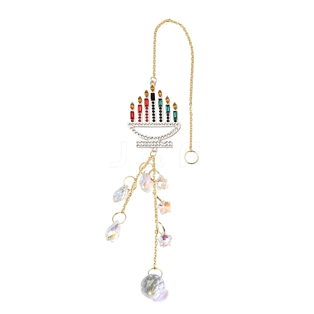 Candle Alloy Rhinestone & Glass Crystal Suncatchers HJEW-E013-06G-1