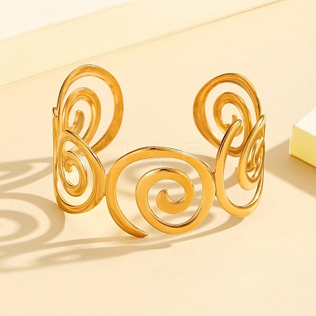 304 Stainless Steel Cuff Bangles for Women BJEW-D384-02G-1