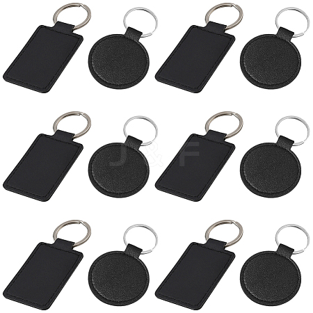 12Pcs 2 Styles Rectangle & Round Imitation Leather Pendant Keychains KEYC-CL0001-59-1