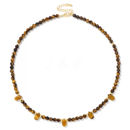 Adjustable 4MM Round and Teeardrop Natural Tiger Eye Beaded Necklace for Women Elegant Casual Jewelry Gift YO7964-1-1