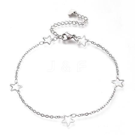 304 Stainless Steel Cable Chain Anklets AJEW-M026-06P-1