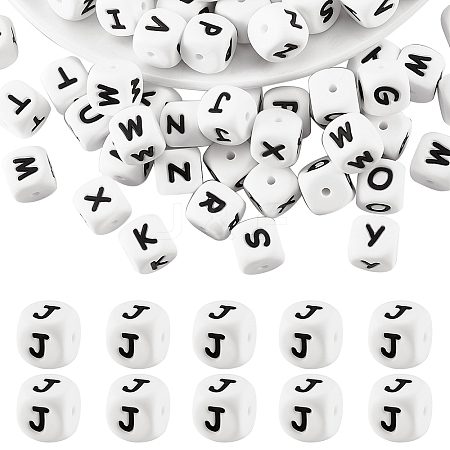 20Pcs White Cube Letter Silicone Beads 12x12x12mm Square Dice Alphabet Beads with 2mm Hole Spacer Loose Letter Beads for Bracelet Necklace Jewelry Making JX432J-1