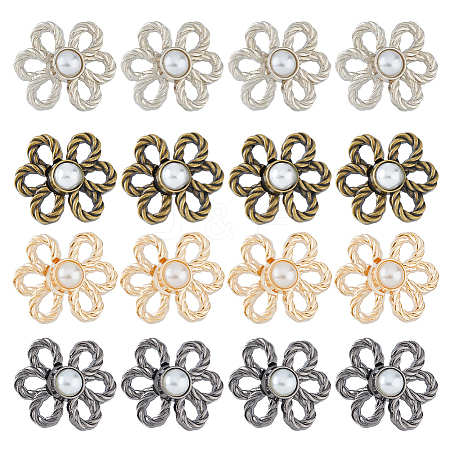 DICOSMETIC 16Pcs 4 Colors Flower Alloy Snap Lock Clasps with Plastic Imitation Pearl FIND-DC0004-70-1