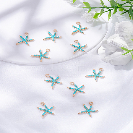 10Pcs Starfish Alloy Resin Pendants ALRI-LP0001-01-1
