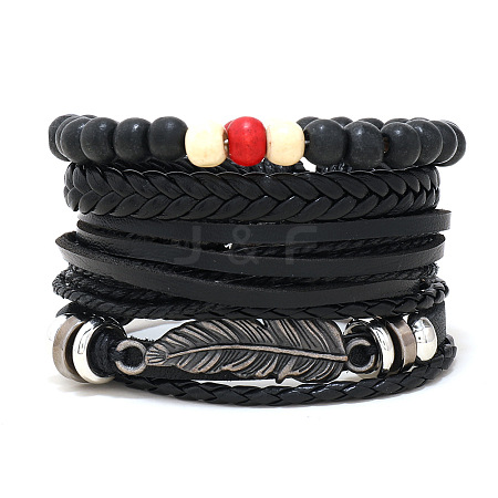 Cowhide & Imitation Leather Cord Knitted Multi-strand Bracelets WG31D03-48-1