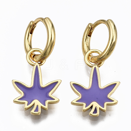 Brass Enamel Huggie Hoop Earrings EJEW-T014-28G-03-NF-1