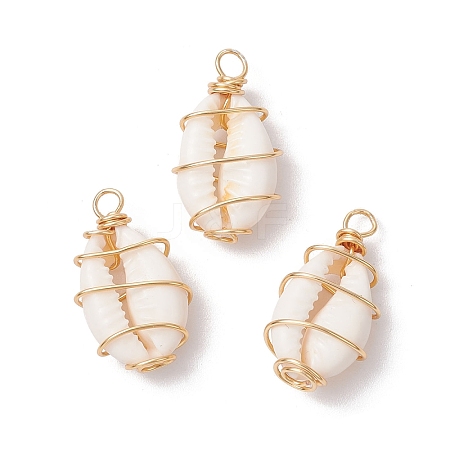 Natural Cowrie Shell Copper Wire Wrapped Pendants PALLOY-JF03368-1