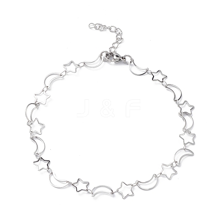 Non-Tarnish 304 Stainless Steel Star & Moon Link Chain Anklets for Men Women LS-STAS-B039-15P-1