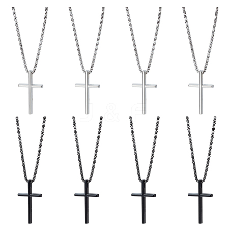 8Pcs 2 Colors Alloy Cross Pendant 667 Stainless Steel Box Chain Necklaces NJEW-GO0001-23-1