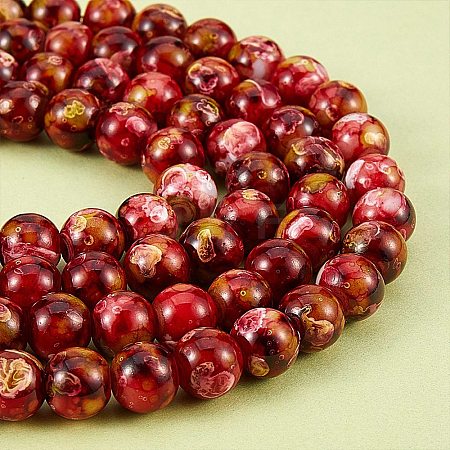 2 Strands 2 Colors Natural Imitation South Red Agate & Rainforest Agate Beads Strands G-SZ0001-46-1