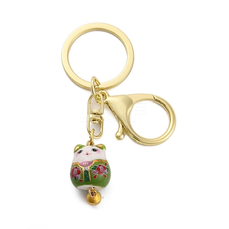 Fortune Cat Porcelain Pendant Keychain KEYC-G064-02G-1