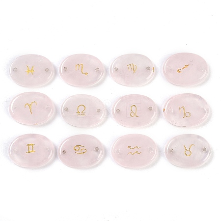 12Pcs 12 Styles Twelve Constellation Natural Rose Quartz Flat Oval Links Connector Charms G-K359-05B-1