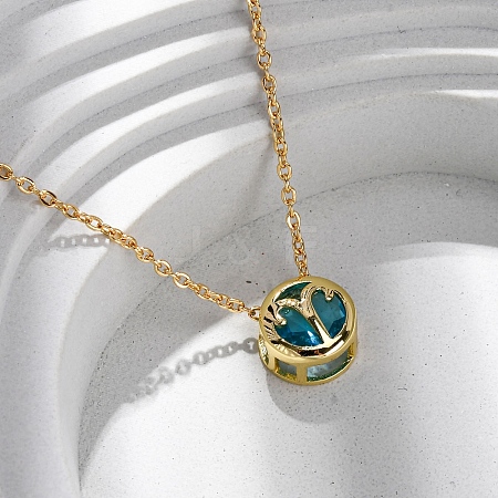 Brass Pave Cubic Zirconia Birth Stone Constellation Pendant Cable Chain Necklaces NJEW-D334-01G-07-1