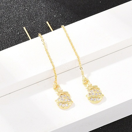 Planet with Star Brass Micro Pave Clear Cubic Zirconia Ear Thread EJEW-H182-07G-1