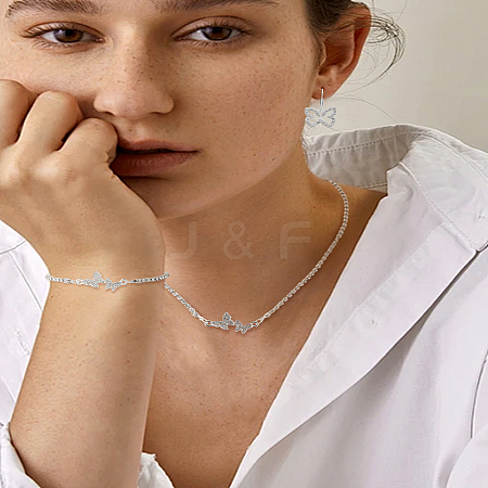 Butterfly Alloy with Crystal Rhinestone Pendant Necklace & Hoop Earring & Link Bracelet SJEW-LP0001-97-1