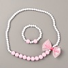 Plastic Bowkont Pendant Necklace and Round Beaded Stretch Bracelet SJEW-TAC0002-02-1