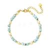 Natural Larimar Faceted Cube and Natural Cultured Freshwater Pearl Beaded Bracelets with Brass Round Beads BJEW-JB14416-3
