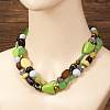 Resin & Wood Beaded Double Layer Beaded Necklaces & Stretch Bracelets & Dangle Earrings Sets FS-WG2B4F2-01-4