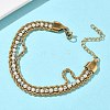 304 Stainless Steel & Rhinestone Rope Chain Double Layer Bracelets for Women BJEW-F540-07G-1