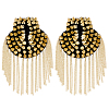2Pcs Felt & CCB Plastic & Alloy & Iron Curb Chain Tassel Rivet Epaulettes AJEW-GA0010-65G-1