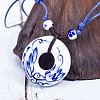 Retro Ethnic Porcelain Pendant Adjustable Polyester Cord Necklaces for Women FS-WGD020A-04-1