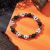 Halloween Skull Synthetic Turquoise & Round Lava Rock & Synthetic Non-Magnetic Hematite Beaded Stretch Bracelets for Women BJEW-JB10656-01-4