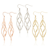 ANATTASOUL 3 Pairs 3 Colors Brass Twist Wave Dangle Earrings for Women EJEW-AN0003-26-1