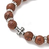 Natural Dracaena Drac Wood Round Beadeed Stretch Bracelets Sets for Men Women BJEW-JB12355-01-3