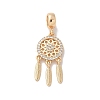 Brass Micro Pave Clear Cubic Zirconia Woven Web/Net with Feather European Dangle Charms KK-A244-04G-1