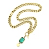 Ion Plating(IP) 304 Stainless Steel & Medium Turquoise Glass Rectangle Pendant Cuban Link Chain Necklaces for Women NJEW-U016-03G-1