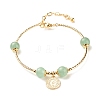 Brass Coin Charm Bracelet with Natural Green Aventurine BJEW-TA00116-01-1