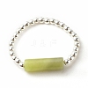 Natural Taiwan Jade Column Beaded Finger Ring with Synthetic Hematite RJEW-JR00461-01-3