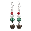 Christmas Theme Glass Pearl Bell Dangle Earrings EJEW-JE06153-1