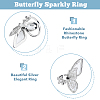 4Pcs 4 Style Rhinestone Butterfly Open Cuff Rings Set RJEW-FI0001-14-4