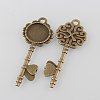 Tibetan Style Antique Bronze Alloy Key Pendant Cabochon Settings TIBEP-M022-03AB-NF-2