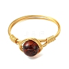 Copper Wired Natural Amber Finger Rings for Women RJEW-JR01052-02-4