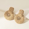 Rectangle with Flat Round Alloy Raffia Dangle Stud Earrings FS-WGEAAFD-06-1