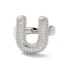 Letter Brass Micro Pave Clear Cubic Zirconia Open Cuff Ring for Women RJEW-N046-03U-P-2