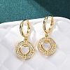 Heart with Flat Round Brass Micro Pave Clear Cubic Zirconia Hoop Earrings KK-D363-11A-G-5