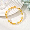 Oval Natural Baltic Amber & Natural Cultured Freshwater Pearl & Brass Beaded Stretch Bracelets for Women BJEW-JB14171-1