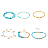 6Pcs 6 Style Alloy Flower Charm Bracelets Set BJEW-FI0001-79-1