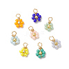 8Pcs 8 Color Flower Glass Seed Beaded Charms PALLOY-JF02004-02-1