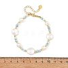 Faceted Round Natural Larimar and Keshi Pearl Coin Beaded Bracelets BJEW-JB14469-3