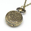 Alloy Flat Round with Flower Pendant Necklace Pocket Watch X-WACH-N011-56-3