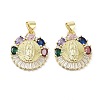 Rack Plating Virgin Mary Brass Micro Pave Cubic Zirconia Pendants KK-E102-15G-1